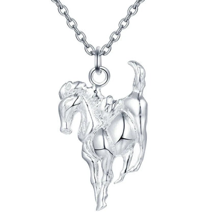 Hot 925 Sterling Silver Horse Filled Pendant Necklace Men Women jewelry Chain Uk