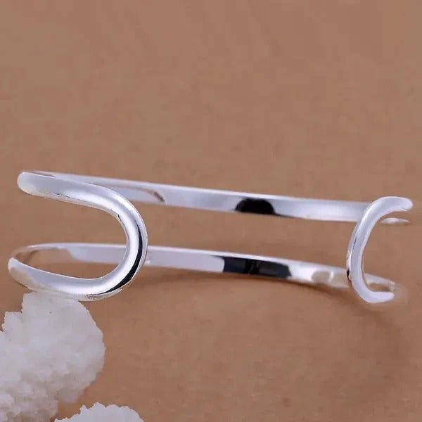 Double Line Open Bangle Cuff Bracelet