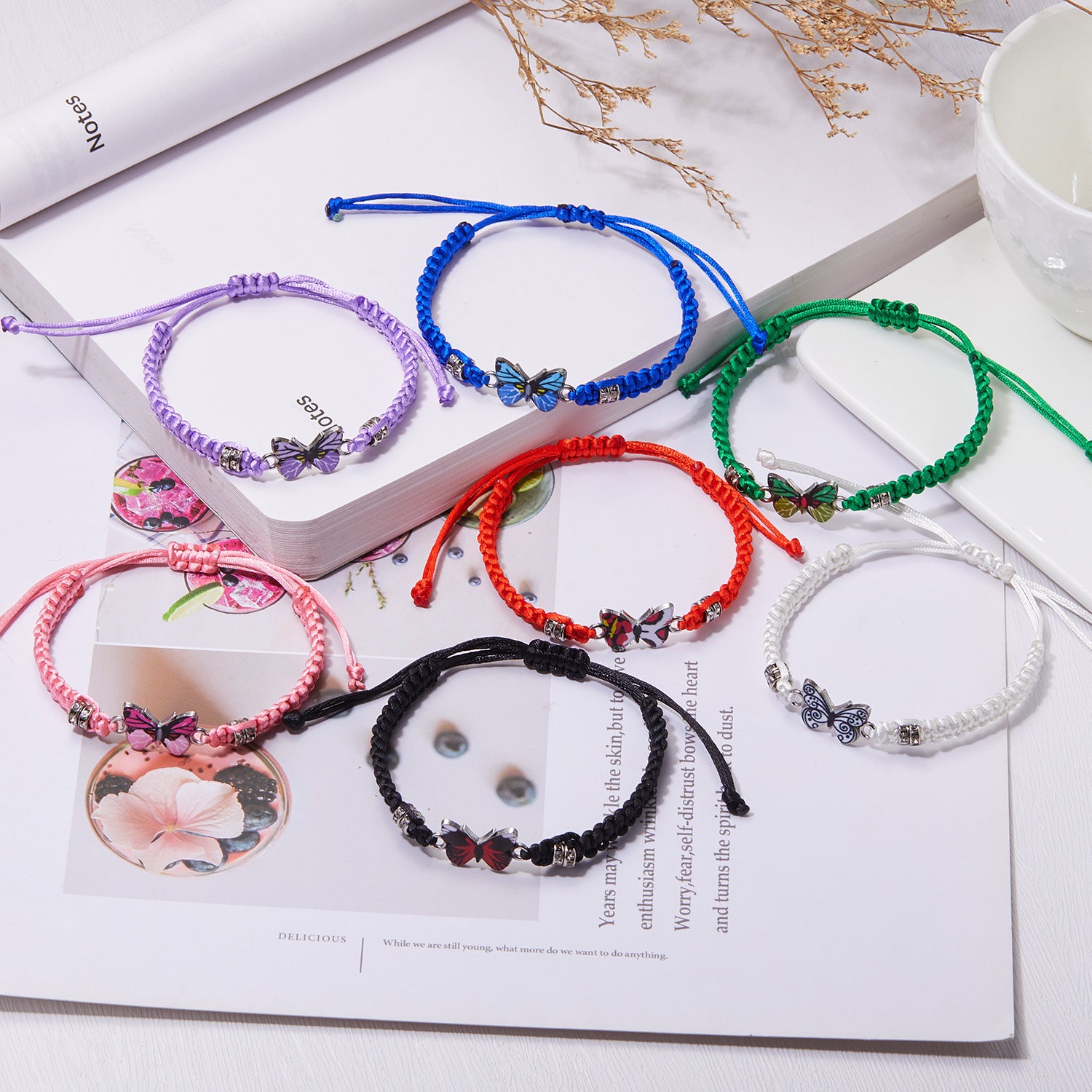 Hand Woven Butterfly Pendant Bracelet Couples Love Gift Women Jewelry Adjustable