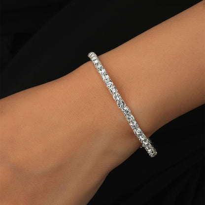 Silver Cubic Zirconia Bracelet Stretch Adorned Tennis Elastic Bangle Bridal Gift