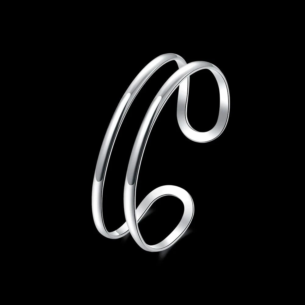 Double Line Open Bangle Cuff Bracelet