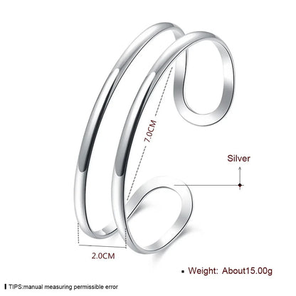 Double Line Open Bangle Cuff Bracelet