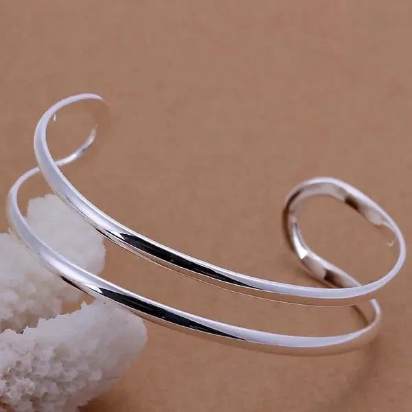 Double Line Open Bangle Cuff Bracelet