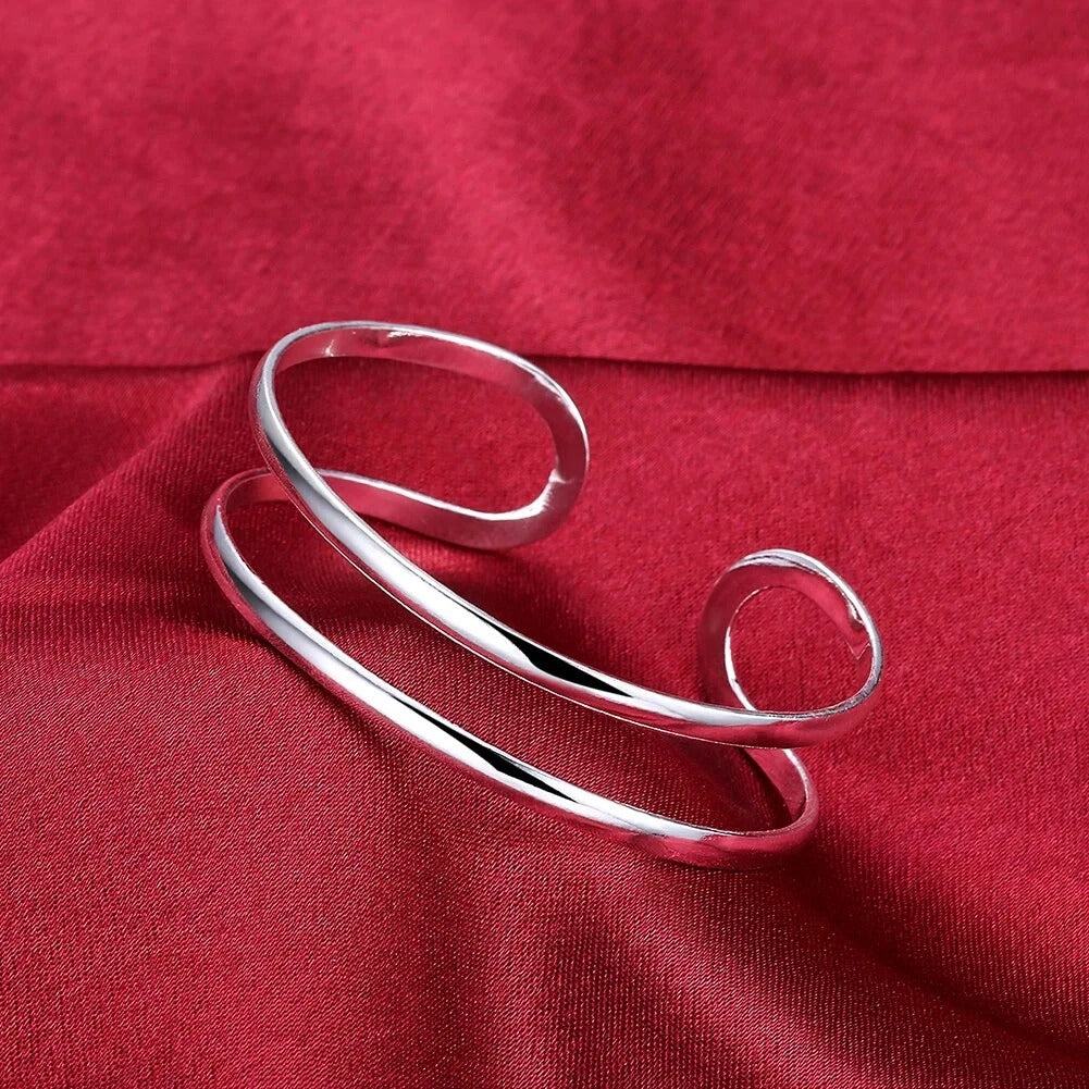 Double Line Open Bangle Cuff Bracelet