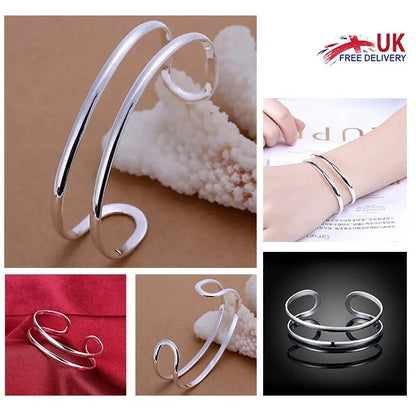 Double Line Open Bangle Cuff Bracelet