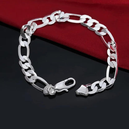 925 Sterling Silver Thick Solid Men's Figaro Chain Necklace or Bracelet Italy