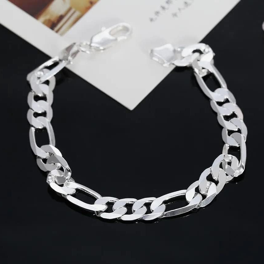 925 Sterling Silver Thick Solid Men's Figaro Chain Necklace or Bracelet Italy