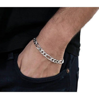 925 Sterling Silver Thick Solid Men's Figaro Chain Necklace or Bracelet Italy