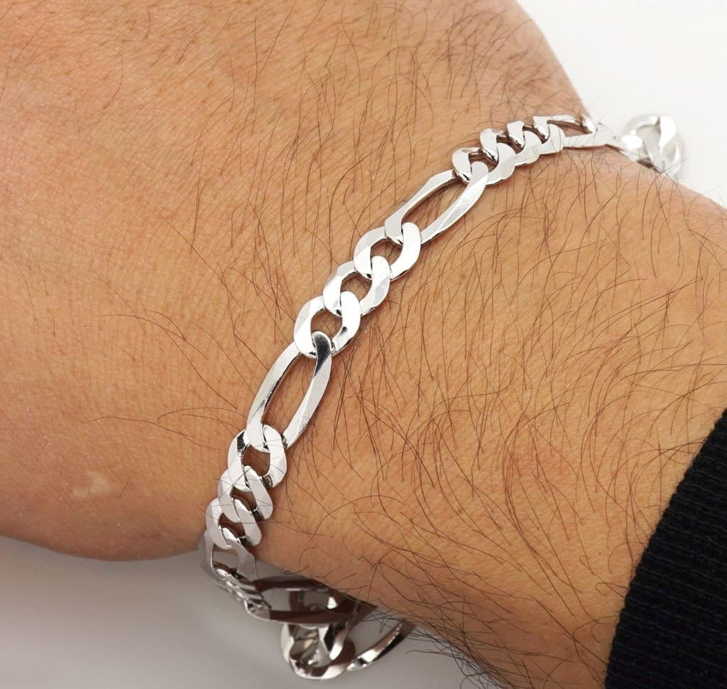 925 Sterling Silver Thick Solid Men's Figaro Chain Necklace or Bracelet Italy