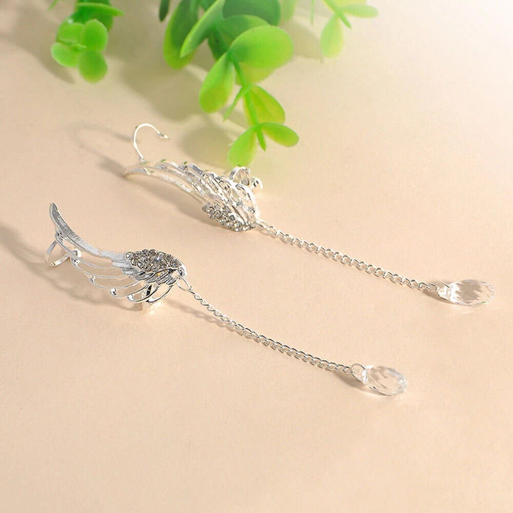 Crystal Angel Wing Silver Plated Drop Dangle Earrings Ear Stud Women Jewellery