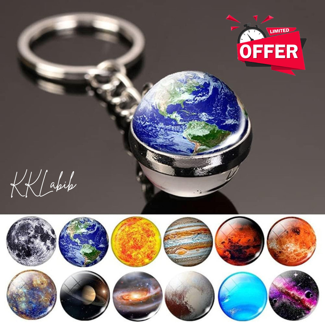 Solar System Keychain Double Side Planet Glass Ball Galaxy Glow in Dark Keyring