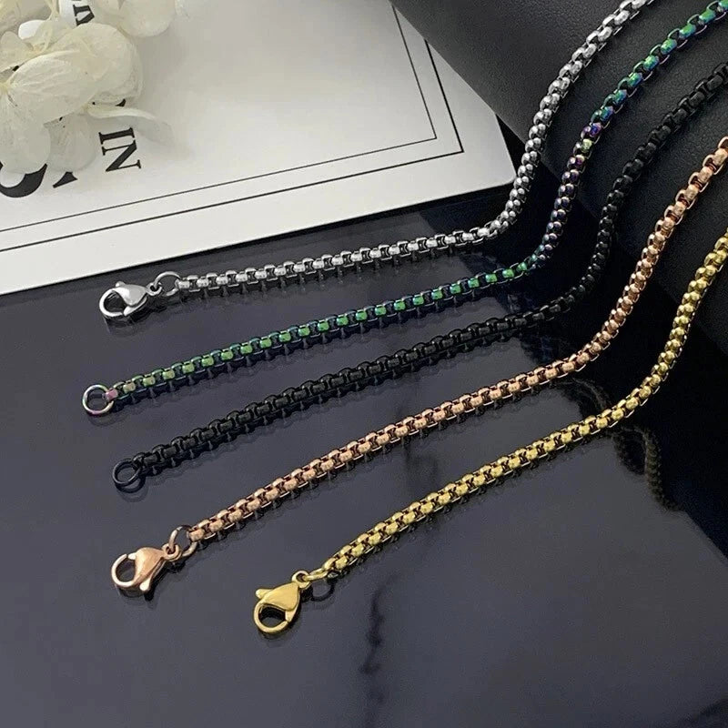 925 Stainless Steel Multicolor Pearl Box Chain Necklace Unisex KK Labib