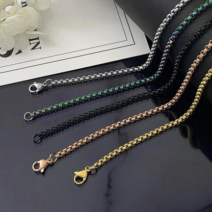 925 Stainless Steel Multicolor Pearl Box Chain Necklace Unisex KK Labib