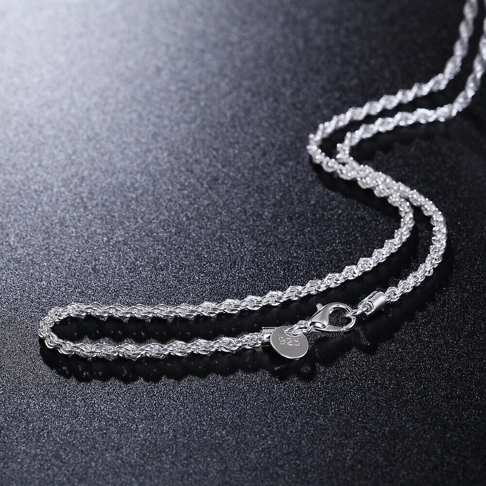 NEW Italian Style 925 Sterling Silver Twisted Rope Necklace Bracelet   4mm