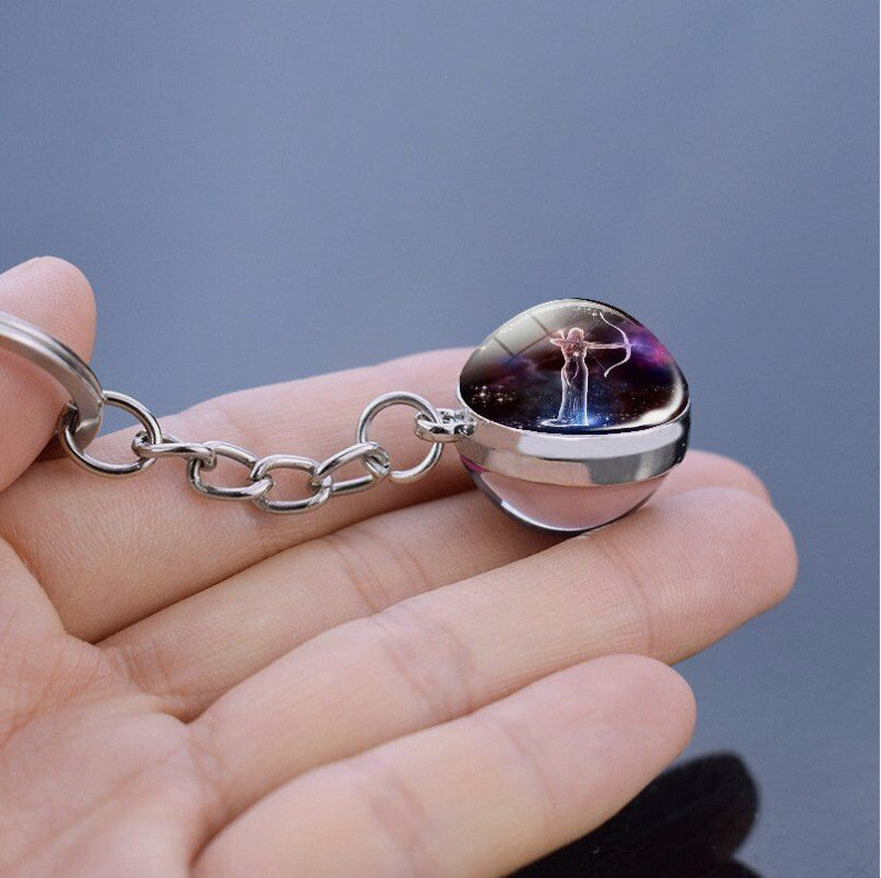 Luminous Glass Ball Zodiac Keychain