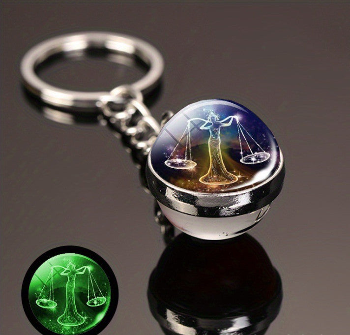 Luminous Glass Ball Zodiac Keychain