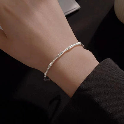 925 Sterling Silver Bracelet Bamboo Simple Bangle Thin Hoop Jewelry Circle Gift