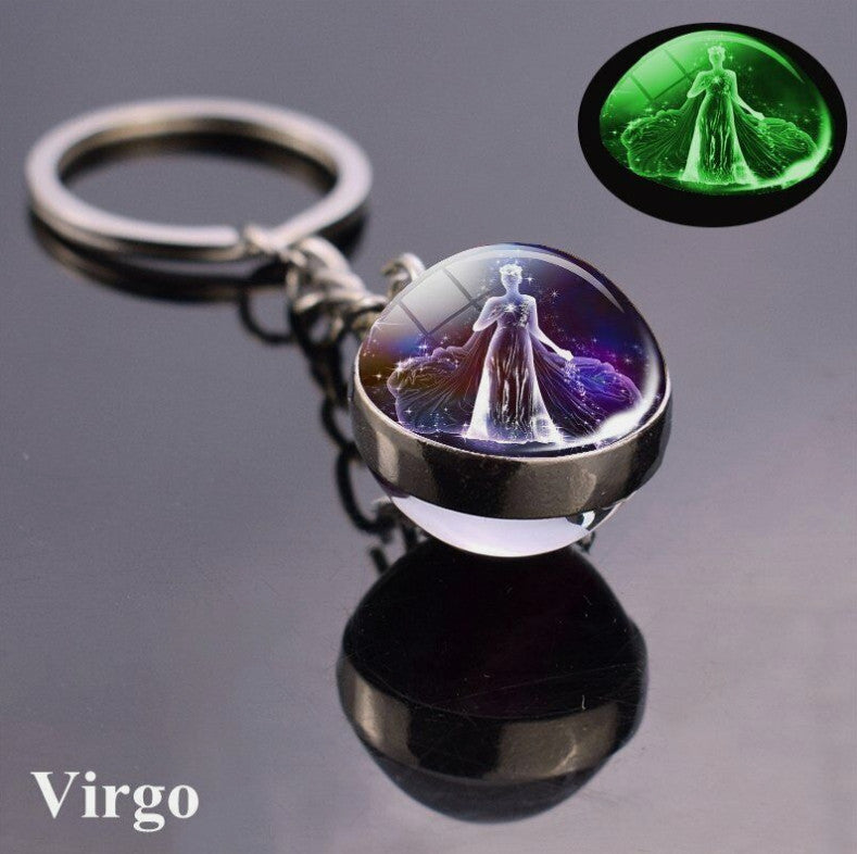 Luminous Glass Ball Zodiac Keychain