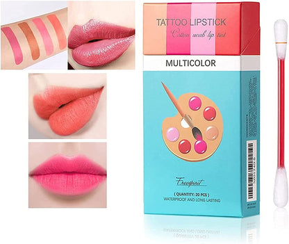 20 New Cotton Swab Disposable Lip Stain Tattoo Lipstick Set Waterproof Lip Gloss