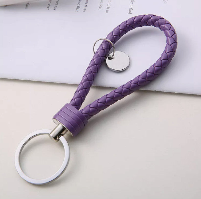 Colorful Braided Faux Leather Strap Keyring