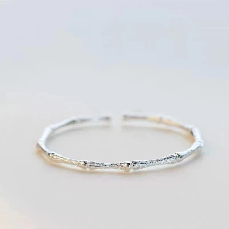 925 Sterling Silver Bracelet Bamboo Simple Bangle Thin Hoop Jewelry Circle Gift