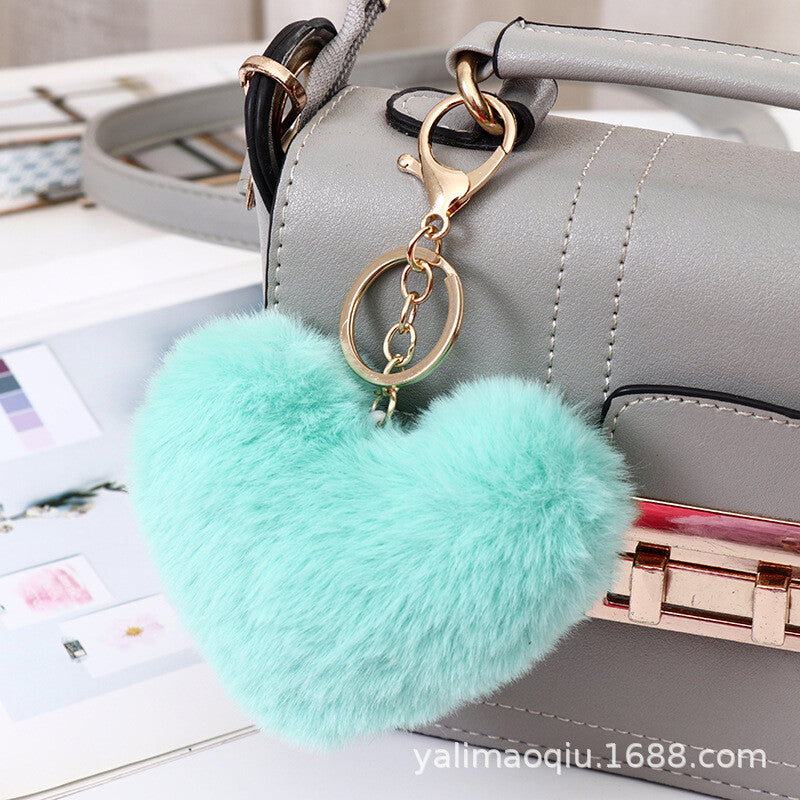 Fluffy Faux Fur Heart Keychain