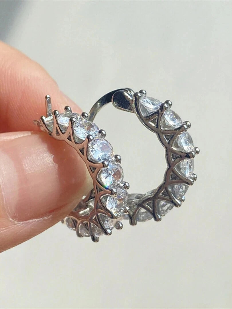 Huggie Hoop Earrings Women Girl Hypoallergenic Cubic Zirconia Gold Silver Pair