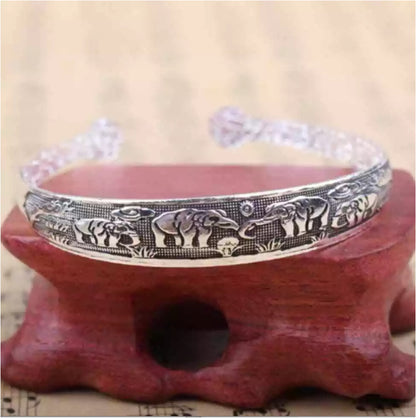 Elephant Tibetan Tibet Silver Totem Bangle 925 Sterling Silver Vintage Cuff UK