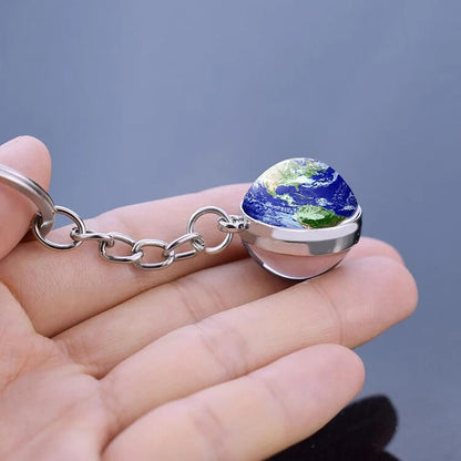 Solar System Keychain Double Side Planet Glass Ball Galaxy Glow in Dark Keyring
