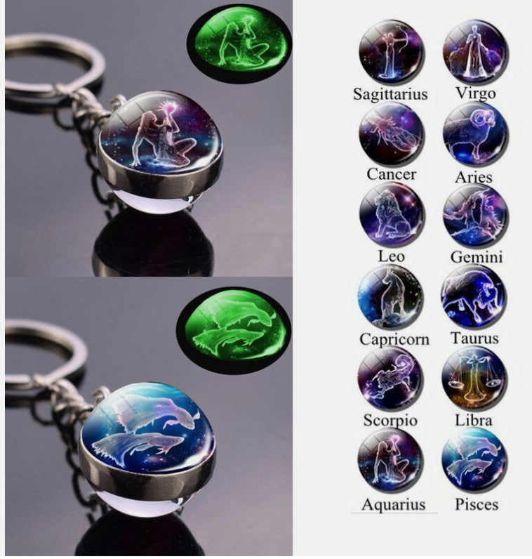 Luminous Glass Ball Zodiac Keychain