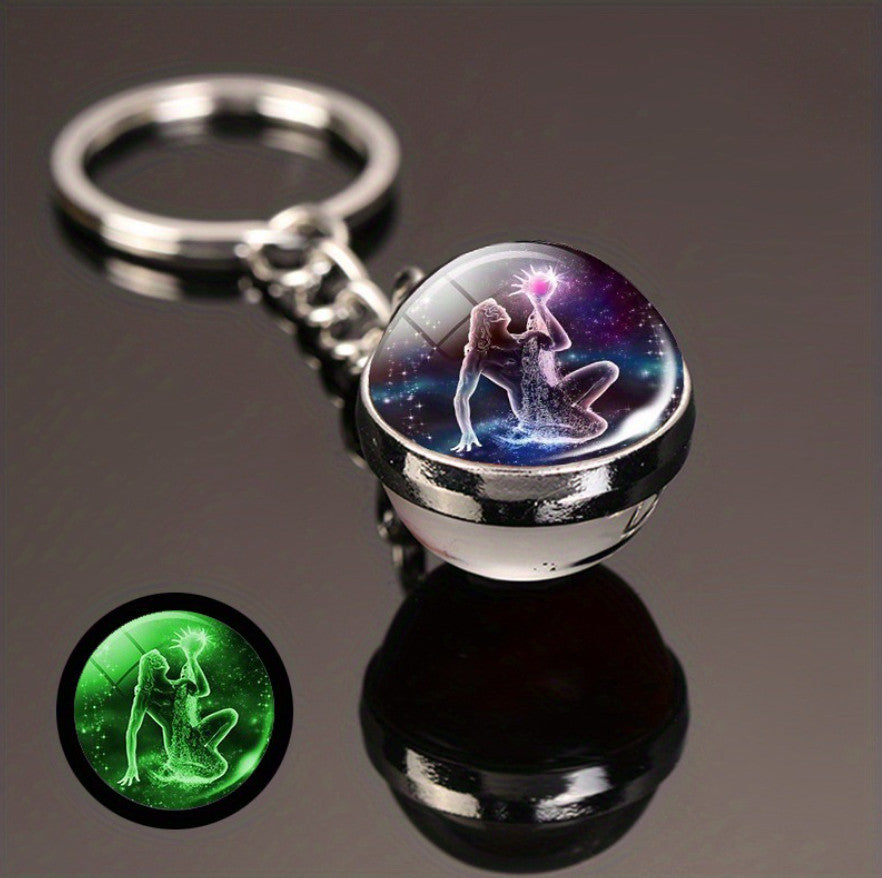 Luminous Glass Ball Zodiac Keychain