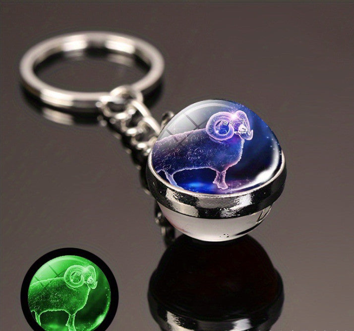 Luminous Glass Ball Zodiac Keychain