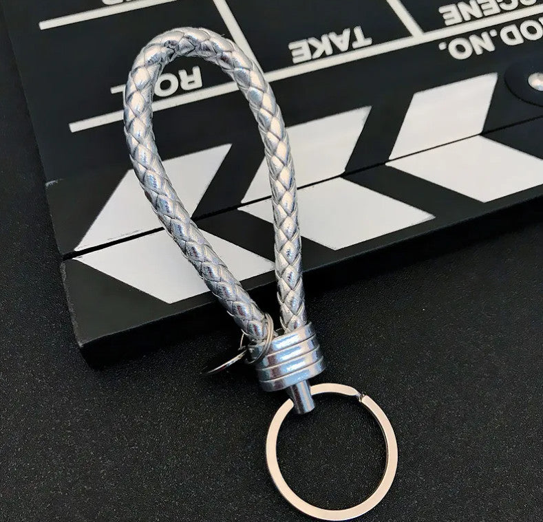 Colorful Braided Faux Leather Strap Keyring