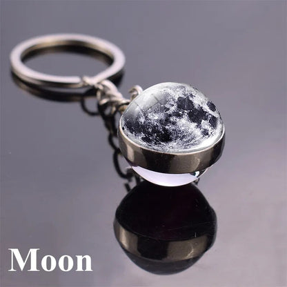 Solar System Keychain Double Side Planet Glass Ball Galaxy Glow in Dark Keyring