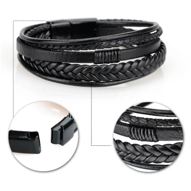 Magnetic Snap Bracelet Leather Rope KK Labib