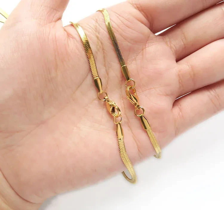 Unisex Flat Snake Chain Necklace Gold Plated Luxury Stylish Link Jewelry Fashion