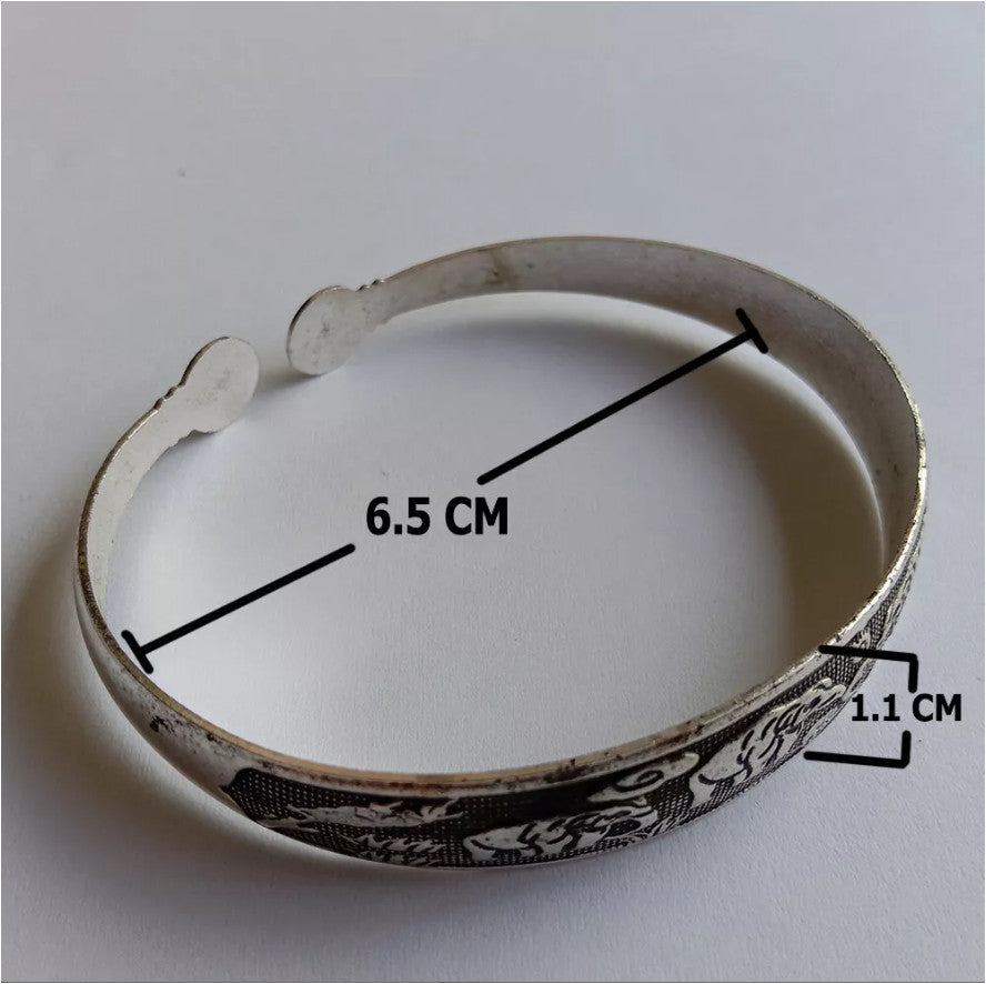 Elephant Tibetan Tibet Silver Totem Bangle 925 Sterling Silver Vintage Cuff UK