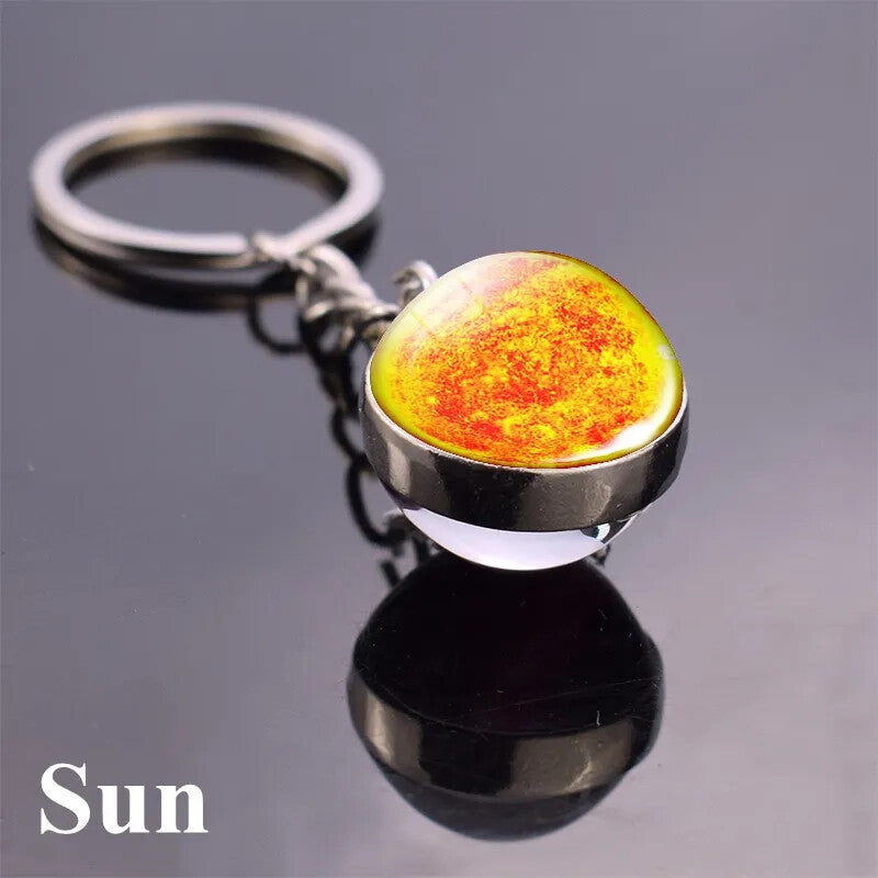 Solar System Keychain Double Side Planet Glass Ball Galaxy Glow in Dark Keyring