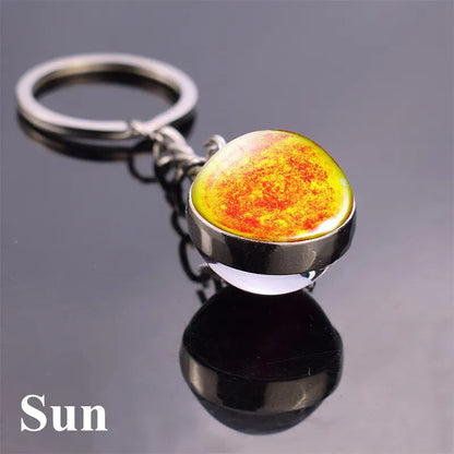 Solar System Keychain Double Side Planet Glass Ball Galaxy Glow in Dark Keyring