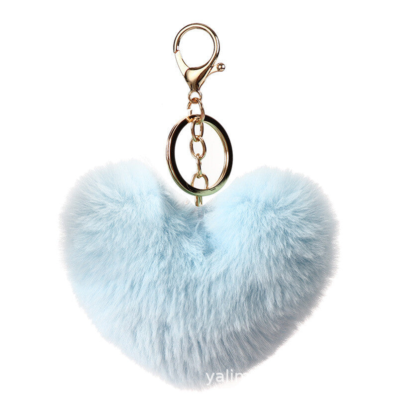 Fluffy Faux Fur Heart Keychain