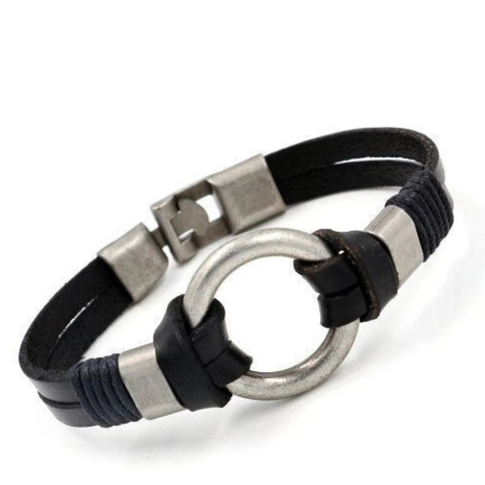 Men Leather Bracelet Braided Wristband Bangle Punk Surfer Wrap Jewelry Gift UK