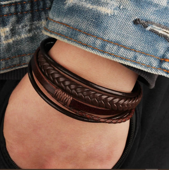 Magnetic Snap Bracelet Leather Rope KK Labib