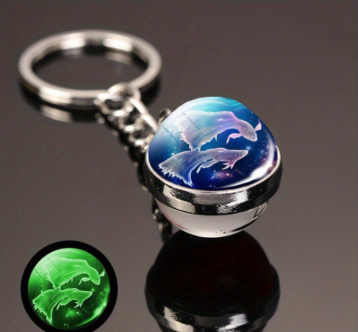 Luminous Glass Ball Zodiac Keychain