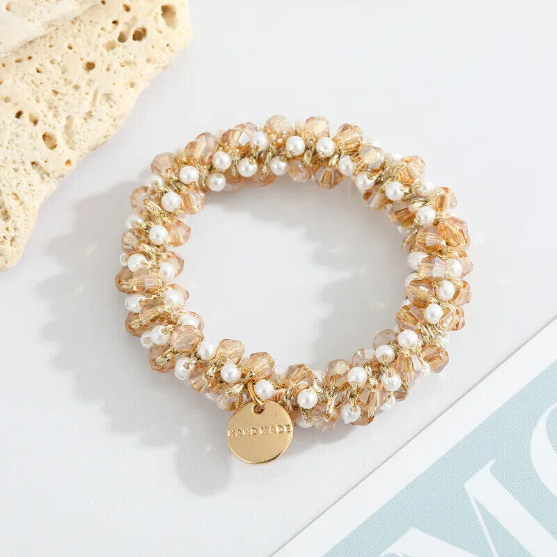 Crystal Pearl Elastic Rope Ponytail Hair Band