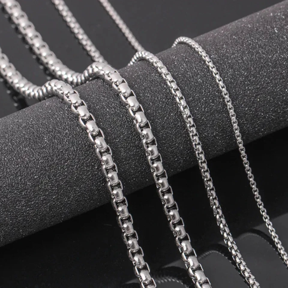 925 Stainless Steel Multicolor Pearl Box Chain Necklace Unisex KK Labib