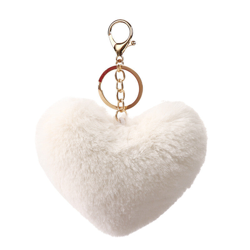 Fluffy Faux Fur Heart Keychain