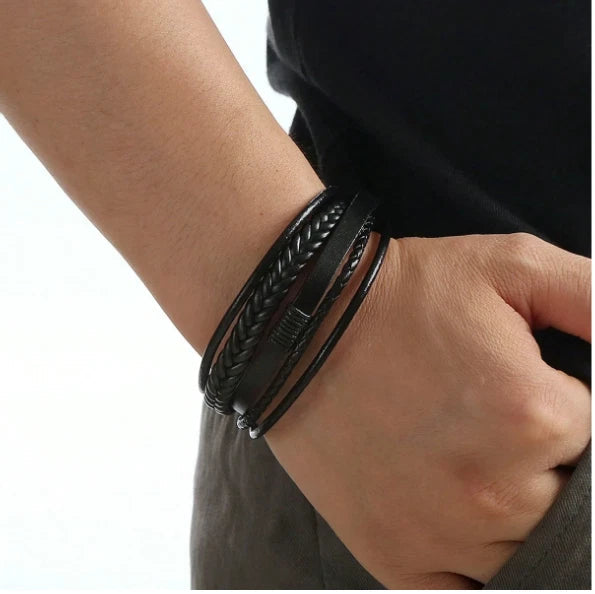 Magnetic Snap Bracelet Leather Rope KK Labib