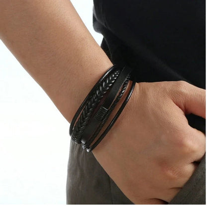 Magnetic Snap Bracelet Leather Rope KK Labib