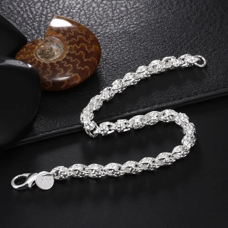 Solid 925 Sterling Silver Faucet geometry charm Bracelets Women's lady Jewelry