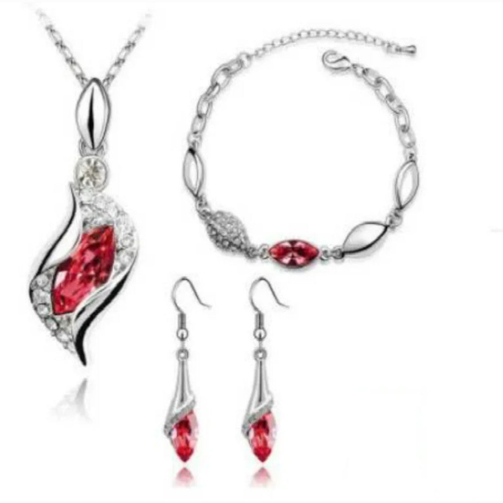 Silver Cubic Zirconia Earrings , Necklace & Bracelet Set